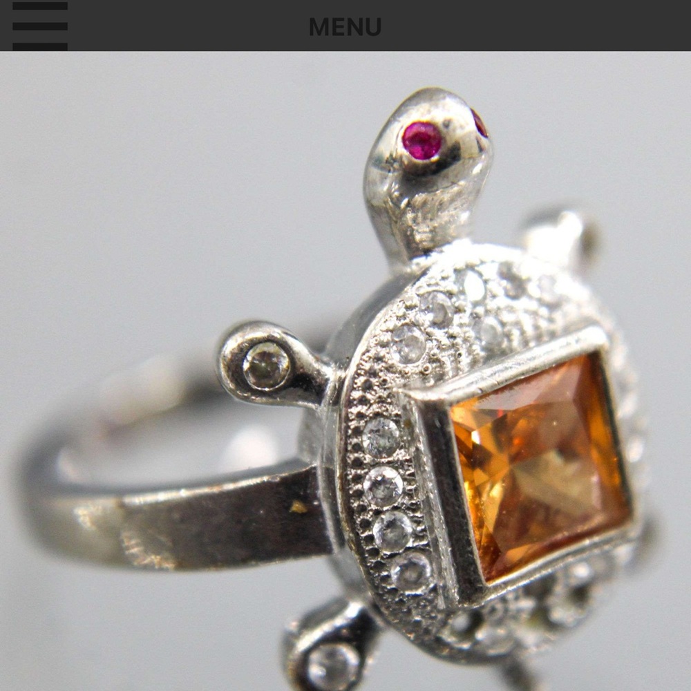 Silver Turtle Ring With Orange Gemstone - image 2